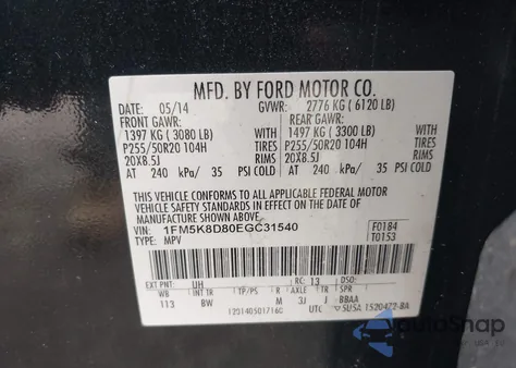 2014 Ford Explorer Xlt from USA, damaged, VIN 1FM5K8D80EGC31540